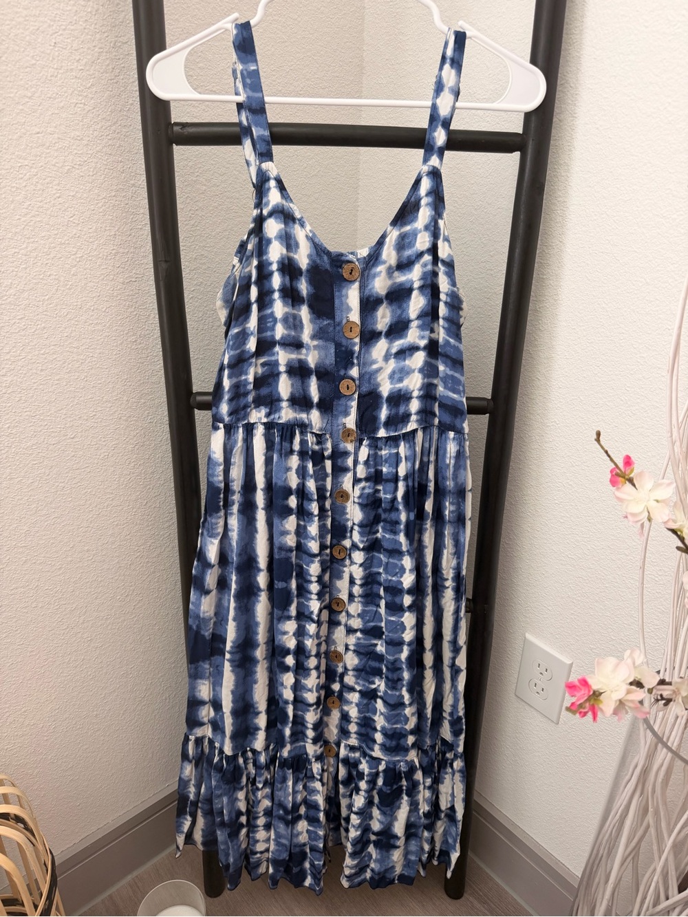 Magic Blue and White Tie-Dye Smocked Maxi Dress
